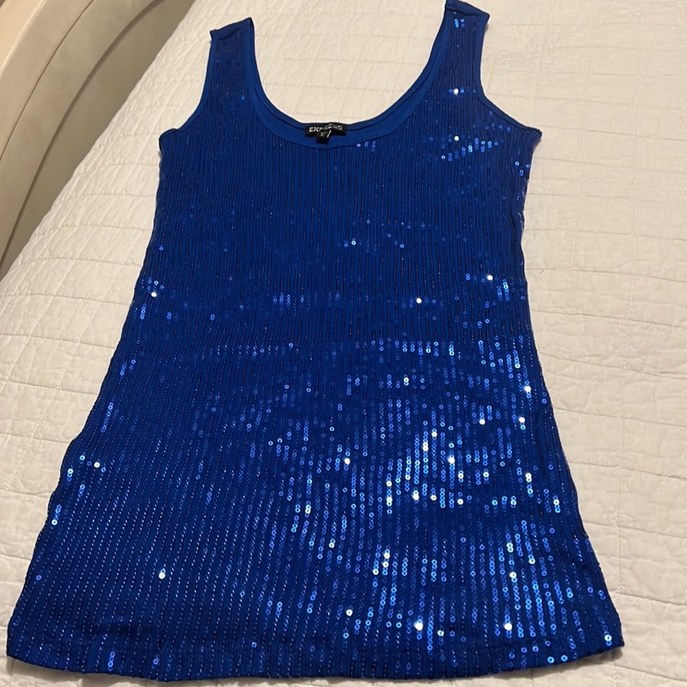 Blue sparkly tank top 12 in across and 21 in long